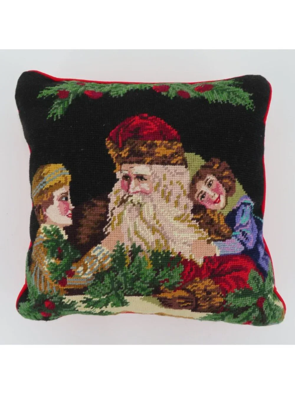 Father Christmas Papa Noel Children Needlepoint Throw Accent Pillow Xmas Holiday